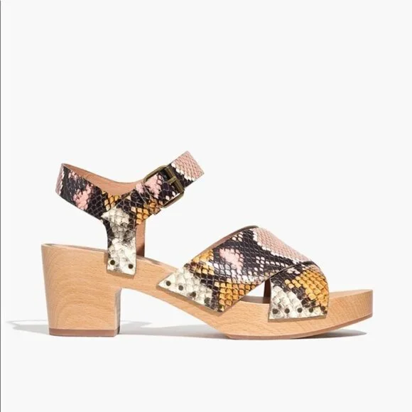 Madewell Johanna Snake Print Crisscross Clog Sandals 9.5 | Block Heel NWOT - Picture 6 of 7